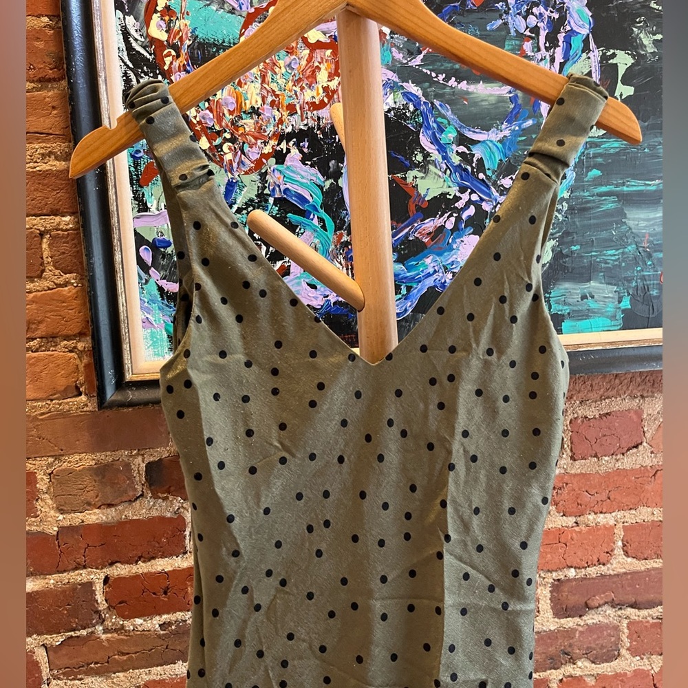 ZARA Green Polka Dot Satin Slip Dress